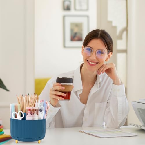 Image of SKYDUE 360 Degree Rotating Desk Organizer, Dual-Purpose Pencil Pen Holder, Rotating Desk Pen Organizer with 5 Slots, Pencil Cup for Office, School, Home