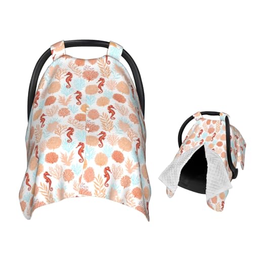 Image of Tropical Pattern Corals Sea Horse Baby Car Seat Canopy Nursing Cover for Newborn Car Seat Breastfeeding Covers Blanket Newborn Shower Gift