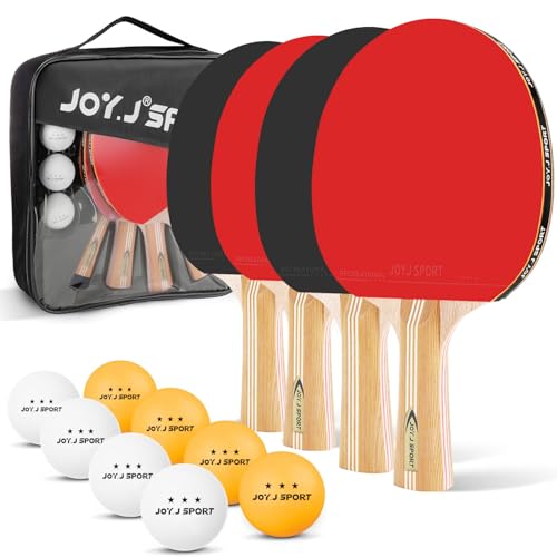 Raquetas de Tenis de Mesa, 4 Raquetas de Ping Pong+ 8 Pelotas + 1 Bolsa de Viaje, Sets de Ping Pong Portátil, Interior al Aire Libre