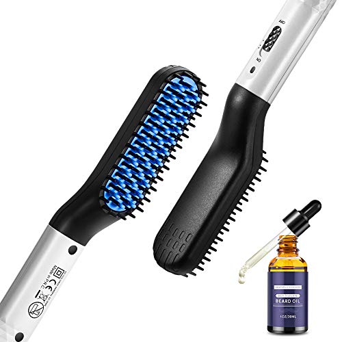 Beard Straightener for Men with FREE Beard Oil , Mens Hair Straightener Comb , Quick Heated Beard Straightening Comb, Hair Straightener Brush ,Heated Beard Comb Brush for Travel and Home, Men's Gift