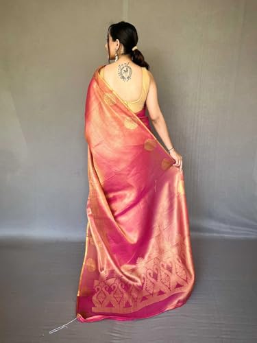 Image of SWORNOF Gold-Toned Woven Design Silk Zari Tissue Saree | Saree for Women | Soft and Skin Friendly