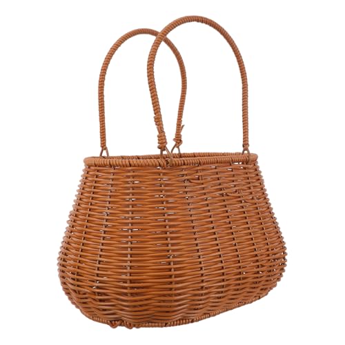 FUTUREORYY Panier de Pique-niques Ovale Tressé Imitation Rotin Synthétique avec Anse Petit Panier à Fleurs et Léger et Spacieux pour Extérieur Camping et Marché