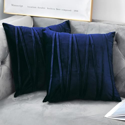 Image of Amazon Brand - Umi Decorative Striped Throw Pillow Covers 18 X 18 Inch,Soft Solid Velvet Pillow Covers Cushion Case with Zigzag Pattern for Sofa Bedroom 45 X 45 Cm (Pack of 2) Blue