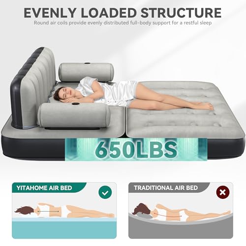 YITAHOME Queen Size Air Sofa Bed Mattress with Headboard and Pump, Blow Up Couch Inflatable Bed for Home Living Room, 79" x 60" x 25" (Expanded Size, Black)