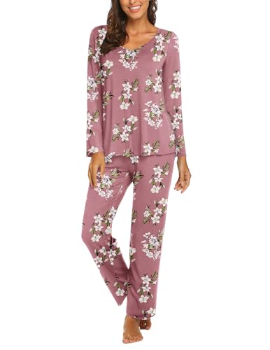 Image of Ekouaer Womens Pajama Sets 2 Piece Lounge Set Fall Winter Pajamas Long Sleeve Pjs Top and Pants Soft Pj Sets Loose Sleepwear