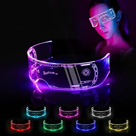 【Upgrade】LED Glowing Glasses, 7 Colors Cyberpunk Luminous Sunshade Glasses, Glowing Futuristic Party Glitter Glasses, Fun Glitter Goggles For Cosplay Halloween Bar Club Party Gift Party Glasses Cover