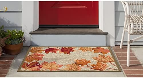 Liora Manne RAVELLA Indoor/Outdoor Hand Tufted Synthetic Blend Durable Area Rug - Traditional Border Fall Leaf Decorative (Falling Leaves Border Natural) (2' x 3')