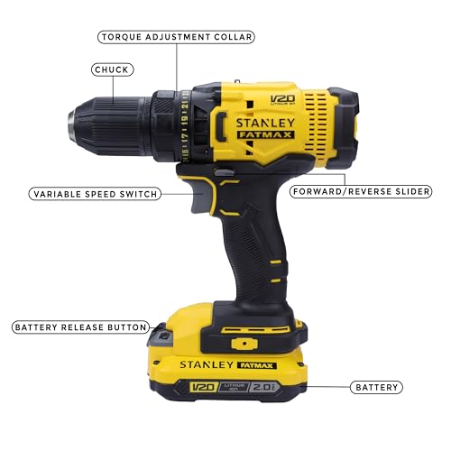 STANLEY FATMAX SCD700D2K 20V 13 mm Reversible Cordless Brushed Drill Machine Driver With 2x2.0Ah Li-ion Batteries, 1pc Charger, 2 Speed Gearbox & LED Worklight, 2 Year Warranty, YELLOW & BLACK product image 3
