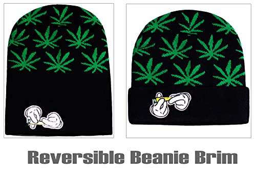 Marijuana/Weed/Leaf Cuff Beanie-Hat Skully - Knit Winter Hat Women Men Green - Image 5