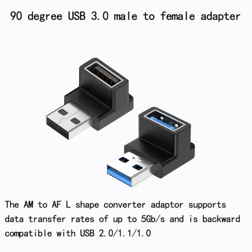 4 Pack adaptador USB 3.0 ángulo de 90 grados macho a hembra miniatura 3