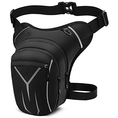 HUANLANG Bolsa de perna tática com alça de perna à prova d'água, para atividades ao ar livre, motocicleta, para caminhadas, escaladas, ciclismo, Preto, One Size, Bolsa de quadril com alça de perna
