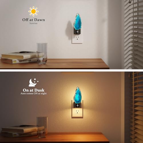 Image of JandCase Night Lights Plug into Wall, 2 Pack Agate Night Light | Dimmable Night Light Aesthetic Crystal, Dusk to Dawn Sensor Healing Stone Agate Decorative Nightlight Home Living Room