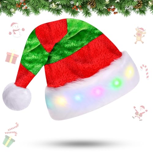 JOKILY Weihnachtsmütze, LED Plüsche Weihnachtsmann Mütze,...