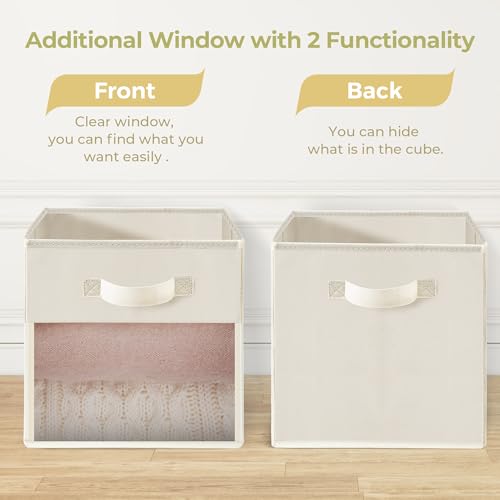 Cube de rangement pliable Easi beige 28cm avec fenêtre lot de 6