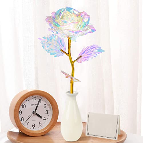 Rose Gifts For Mom, Birthday Gifts For Women Mom, Rainbow Artificial Rose Flower Gifts For Women With Gold Foil Stem&Ceramic Vase, Unique Gifts For Mom, Wife, Her On Mothers Day, Birthday, Anniversary #TOP6