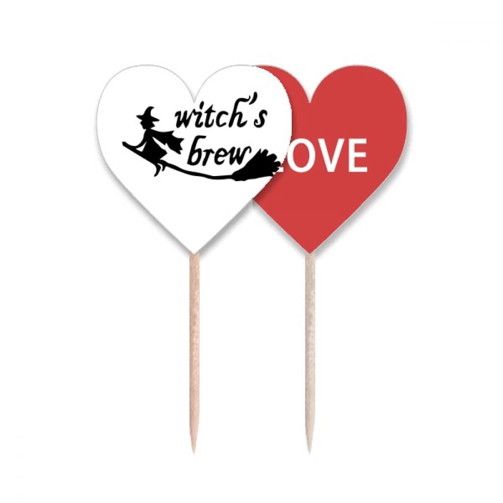 Cure-dents Witch Brew en bois avec drapeaux cœurs noirs