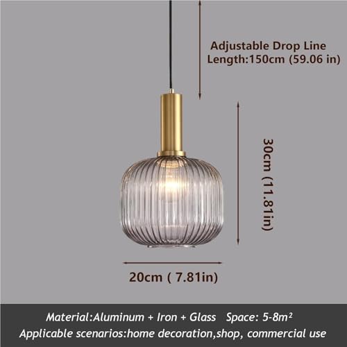 Suspension en verre ambré TQHGM et laiton avec cordon réglable pour plafond - 3