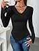 ZESICA Women's Long Sleeve Cowl Neck Shirts Slim Fit Going Out Y2k Tops Blouses 2025 Fall Outfits Fashion Clothes,Black,Small