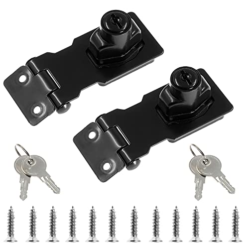 Jiozermi 2 Packs 2.5 Inch Hasp Lock With Keys, Stainless Steel Latch, Twist Knob Keyed Locking for Cabinet Small Door, Flat Black - Image 2