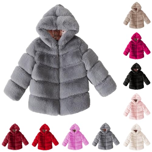 Girls Faux Fur Hooded Coat Zip Up Cute Long Sleeve Toddler Warm Winter Fuffy Outerwear Jacket for 2-13 Years2