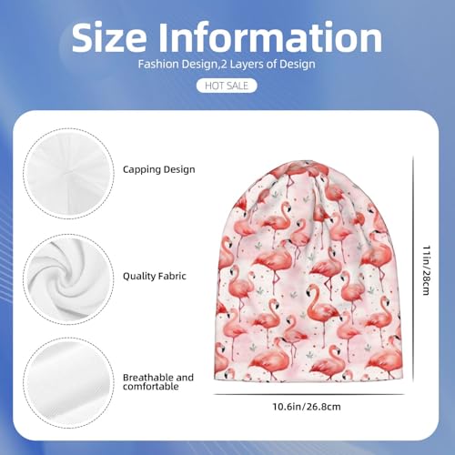 Flamingo Beanie Chemo Hats for Women Men Flamingos Slouchy Cancer Headwear Stretchy Skull Cap Soft Knitted Hat Nightcap Chemo Gifts — view 2