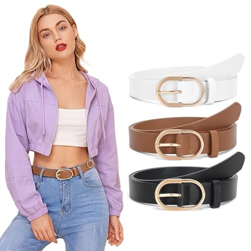 El Mejor Listado de Cinturones para Mujer del mes. 44 3 Piezas Cinturones Para Mujer,Ajustable Cinturon Mujer De Piel De Mujers Con Hebilla Dorada, Cinturón De Vestir Ajustable Para Mujer, Cinturó Para Jeans,Vestidos,Pantalones Y...