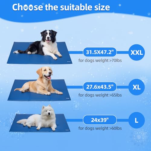 Ownpets 120x80CM große Kühlmatte für Hunde/Katzen, Kühlkissen, Kühl Hundedecke, Ungiftiges Kaltgelpad, Selbstkühlende Matte, Blau (XXL, Kein Muster)