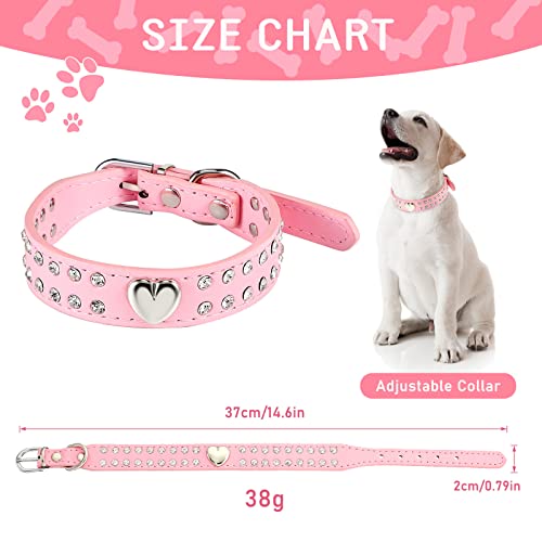 Kristall Hundehalsband Bling Strass Welpenhalsband mit Nieten PU Leder Haustier Halsband Verstellbares Halsband für Kleine und Mittelgroße Hunde (Herz Kristall, 37 x 2 cm)