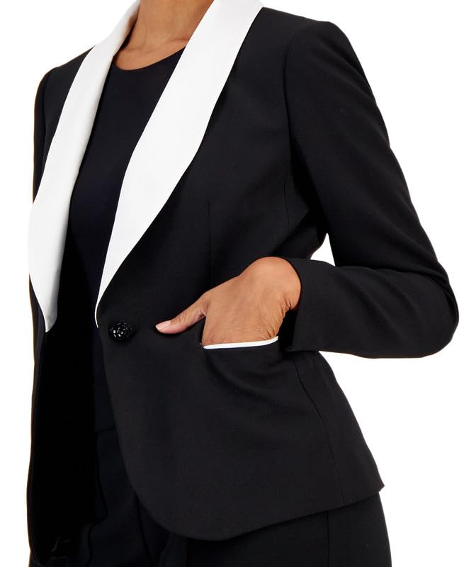 Kasper Women's Petite One-Button Colorblocked Blazer (Black/White, 6P)3