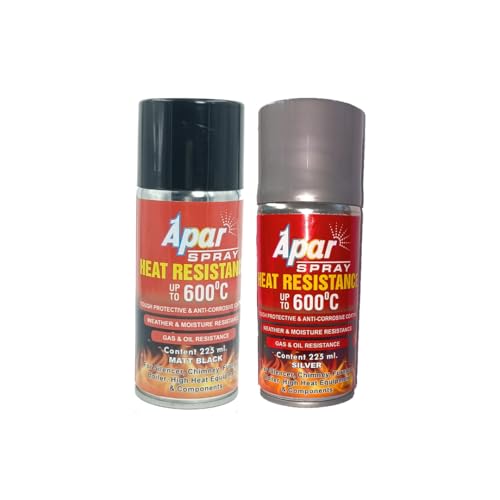 Image of APAR Spray Paint Heat Resistance 600C (MATT BLACK-225 ml, and SILVER -225 ml),Pack of 2-Pcs, For High Heat Surface Like silencer, boiler,chimneys etc.