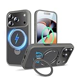 【2025新開発・定点360度回転スタンド】KWATUNG iphone 17 pro 用 ケース MagSafe対応 ワイヤレス充電対応 アイフォン17pro 用 ケース 隠し収納式スタンド 横縦両立 角度調整 iphone17プロ用 リング マグネット搭載 超強磁力 いphone17pro用 6.3インチ 指紋防止 滑り止め 米軍MIL規格耐衝撃 マット仕上げ 黄変防止【グレー】