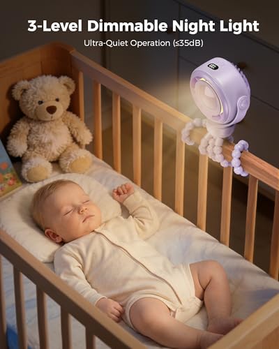 Image of SWEETFULL Baby Stroller Fan - 4000mAh Rechargeable 4-Speed Quiet with LED Display & Night Light, Mini Portable 360 Clip On Safe Fan for Car Seat, Crib, Travel - Purple
