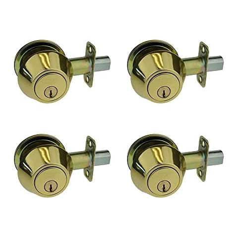 NU-Set Lock | Single Cylinder Deadbolt Keyed Alike Lock | 4 Pack Deadbolt Lock Set | Home Improvement & Door Hardware (Brass) Cover