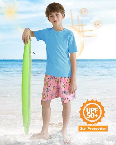 Hotfiary Boys Short Sleeve Rash Guard UPF 50+ Swim Shirt Youth Kids Neon Shirts Athletic Sun Water Surf Tee Quick Dry 5-14 Y2