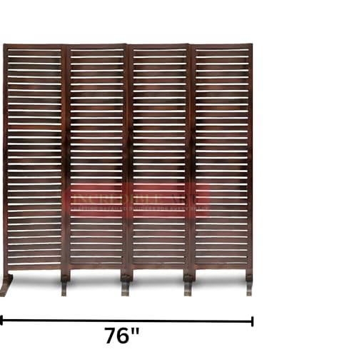 Image of Wooden Partition Wall Divider for Living Room, Wood Privacy Screen, Room Separator Rectangle Line Design- 5 Feet in Height (4 Panels with 5 Stands)