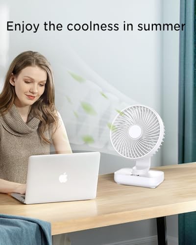 EasyAcc Tischventilator, 4000 Akku Automatischer Oszillierender Kleiner USB Ventilator, Tragbarer Aufladbar Basis Ventilatoren mit 4 Geschwindigkeiten für Camp,Büro, Bibliothek und Zuhause - Weiß 3