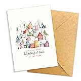 (5.3x8in) It’s the Most Wonderful Time of the Year Christmas Card with Colorful Village Illustration, Holiday Greeting Card for Friends, Family, Neighbors, Coworkers Stationery with Envelope (Xmas 19)
