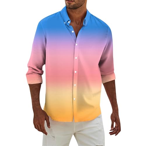 Ymosrh Men's Shirts Long Sleeve Gradient Color Button Down Regular Fit Casual Beach Vacation Shirts, M-3XL