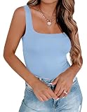 Zeagoo Camiseta sin Mangas Mujer Verano Camisetas Tirantes Sexy Básica Top Cuello Redondo Ajustado Tank Top Casual Elegante Camisetas Azul L