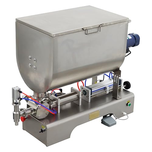 TECHTONGDA Paste Liquid Filling Machine Piston Filler Dispenser Mixing Hopper 50-500ml for Sauce Pepper Tomato Paste 80L Horizontal Hopper Single Filling Heads