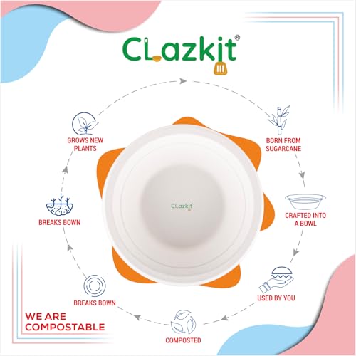 Image of Clazkit 240 Ml, 50-Pack Round Compostable Bagasse Bowls | Disposable Eco-Friendly Biodegradable Dinner | Party, Wedding, Event