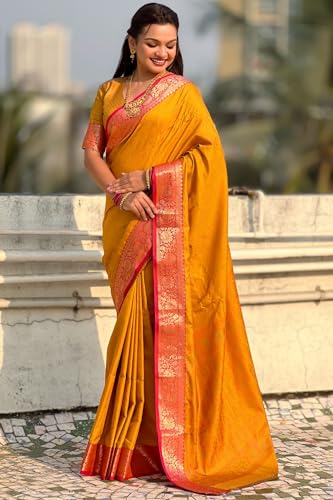 Image of SGF11 Women's Kanjivaram Pure Soft Silk Designer Saree With Blouse Piece