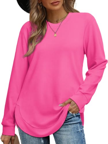 Image of OFEEFAN Womens Sweatshirt Crewneck Long Sleeve Shirts High Low Tops Curved Hem