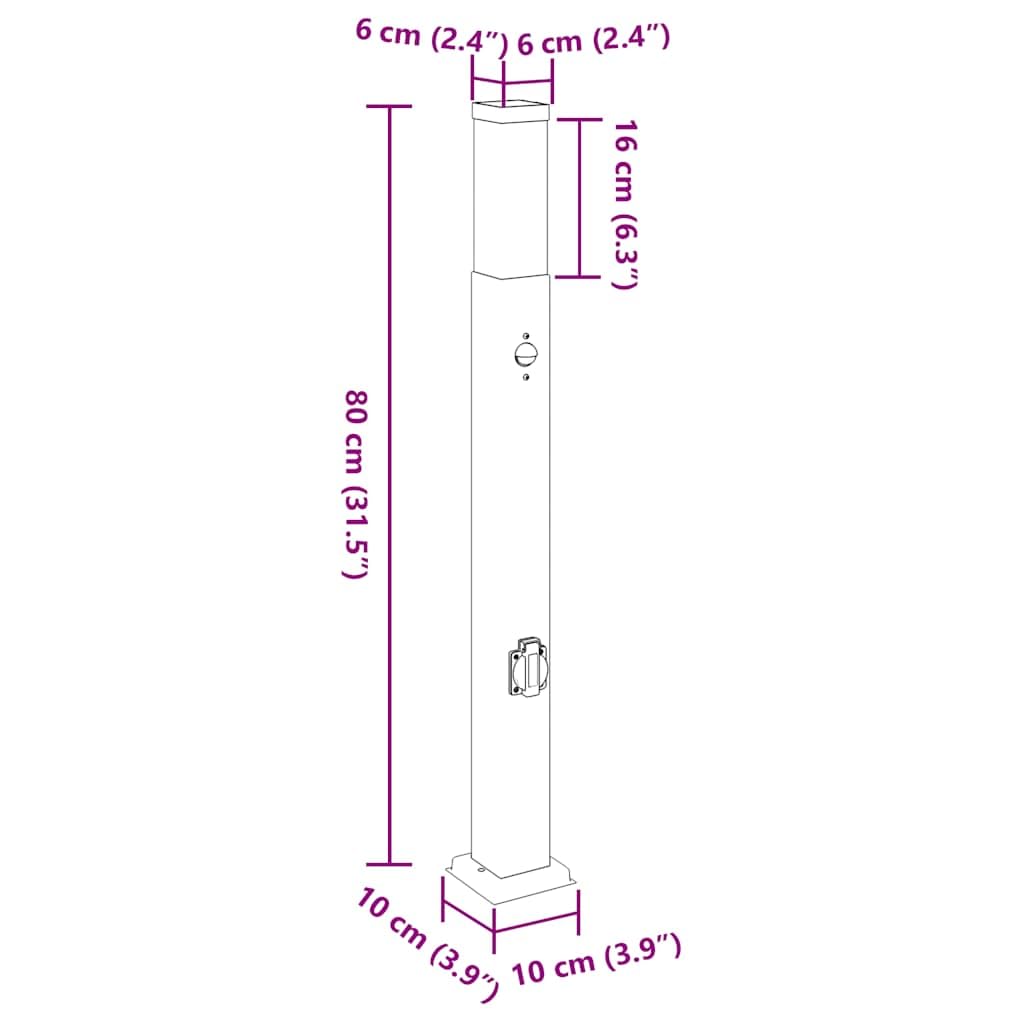 Lampada a colonna con sensore e presa, 80 cm, in acciaio inox, IP44, moderna, a risparmio energetico, per giardino, terrazza, sensore di movimento, robusta, resistente alle intemperie, luce
