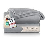 Blumtal Kuscheldecke flauschig - Oeko-TEX zertifizierte Fleecedecke 130x150 cm - Wohndecke 130x150 cm - Decke Couch als Wohn- & Kuscheldecke - Flauschdecke - Wohndecke Kuscheldecke Grau