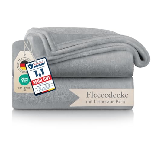 Blumtal Kuscheldecke flauschig - Oeko-TEX zertifizierte Fleecedecke 130x150 cm - Wohndecke 130x150 cm - Decke Couch als Wohn- & Kuscheldecke - Flauschdecke - Wohndecke Kuscheldecke Grau