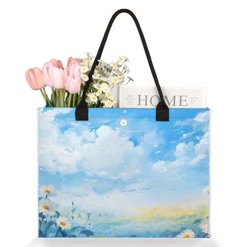 Sky White Chrysanthemum Tote Bag for Women Large Beach Bag Reusable Tote Bags for Work Travel Beach Shopping3