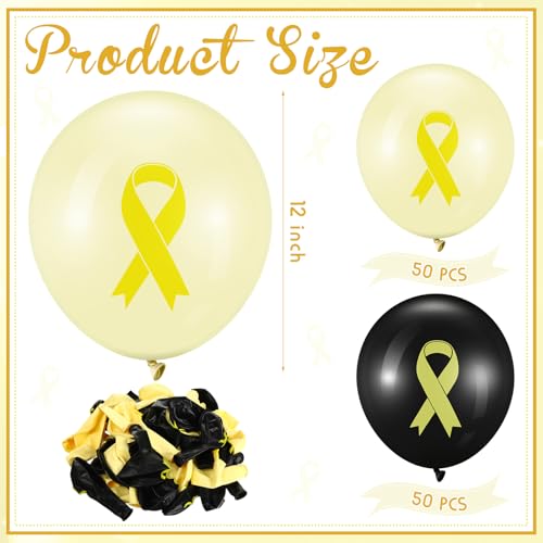 Image of Hungdao 100 Pcs Yellow Ribbon Awareness Balloons Childhood Cancer Survivor Balloons Decorations Cancer Free Decorations for for Society Events Groups Fundraisers Party Supplies