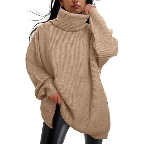 LUXVEER Womens Oversized Turtleneck Sweaters Batwing Long Sleeve Casual Baggy Knit Pullover Tunic Sweater 2024 Fall Outfits Cover