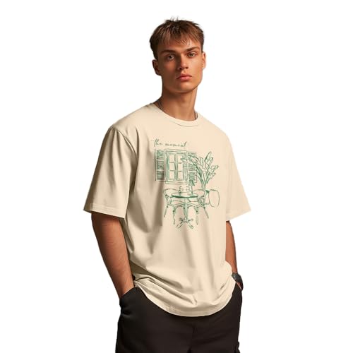 Image of Nobero Men's Oversized Graphic T-Shirt for Men | Soft Cotton | Drop Shoulder Relaxed Fit | Printed Casual Tshirt for Men